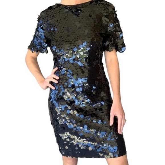 Black Tie  He-Ro Industries Vintage sequined dress Navy Silk Cocktail Evening 14 - Picture 13 of 13